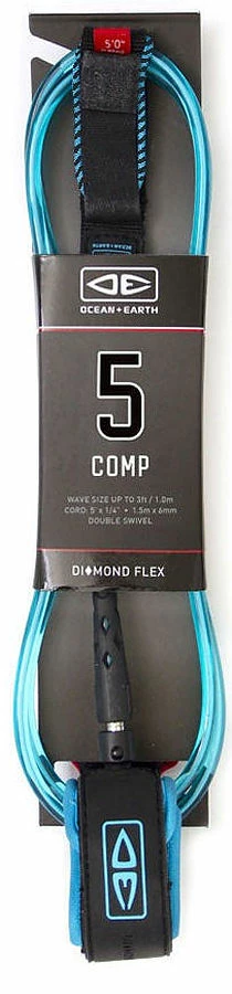 Ocean And Earth Diamond Flex Comp Leash BLUE 5 Ft