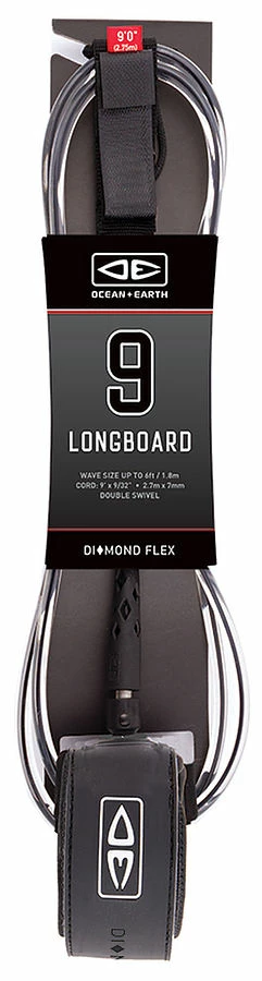 Ocean And Earth Diamond Flex Longboard Leash BLACK 9 Ft