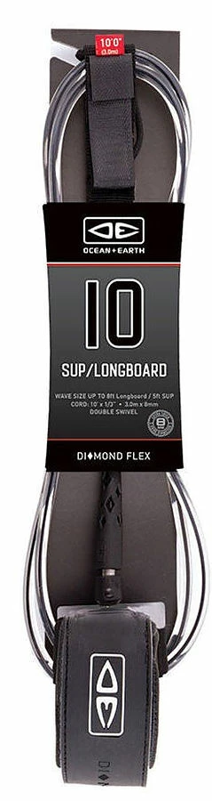 Ocean And Earth Diamond Flex Longboard Leash BLACK 10 Ft