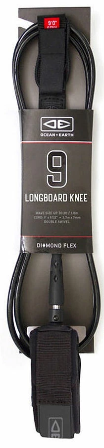 Ocean And Earth Diamond Flex Longboard Knee Leash Black 9 Ft